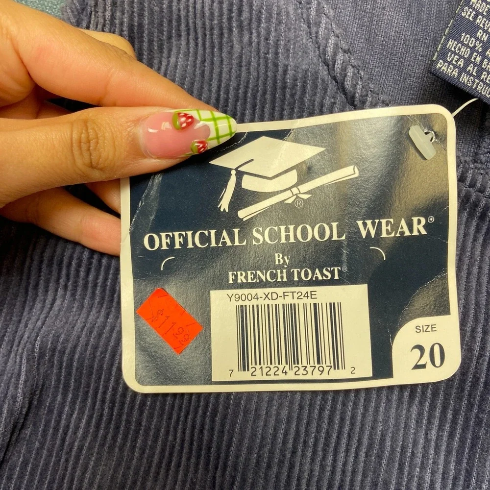 VTG French Toast School Wear Corduroy Jumper Dress Girls 20 Navy Blue Pockets